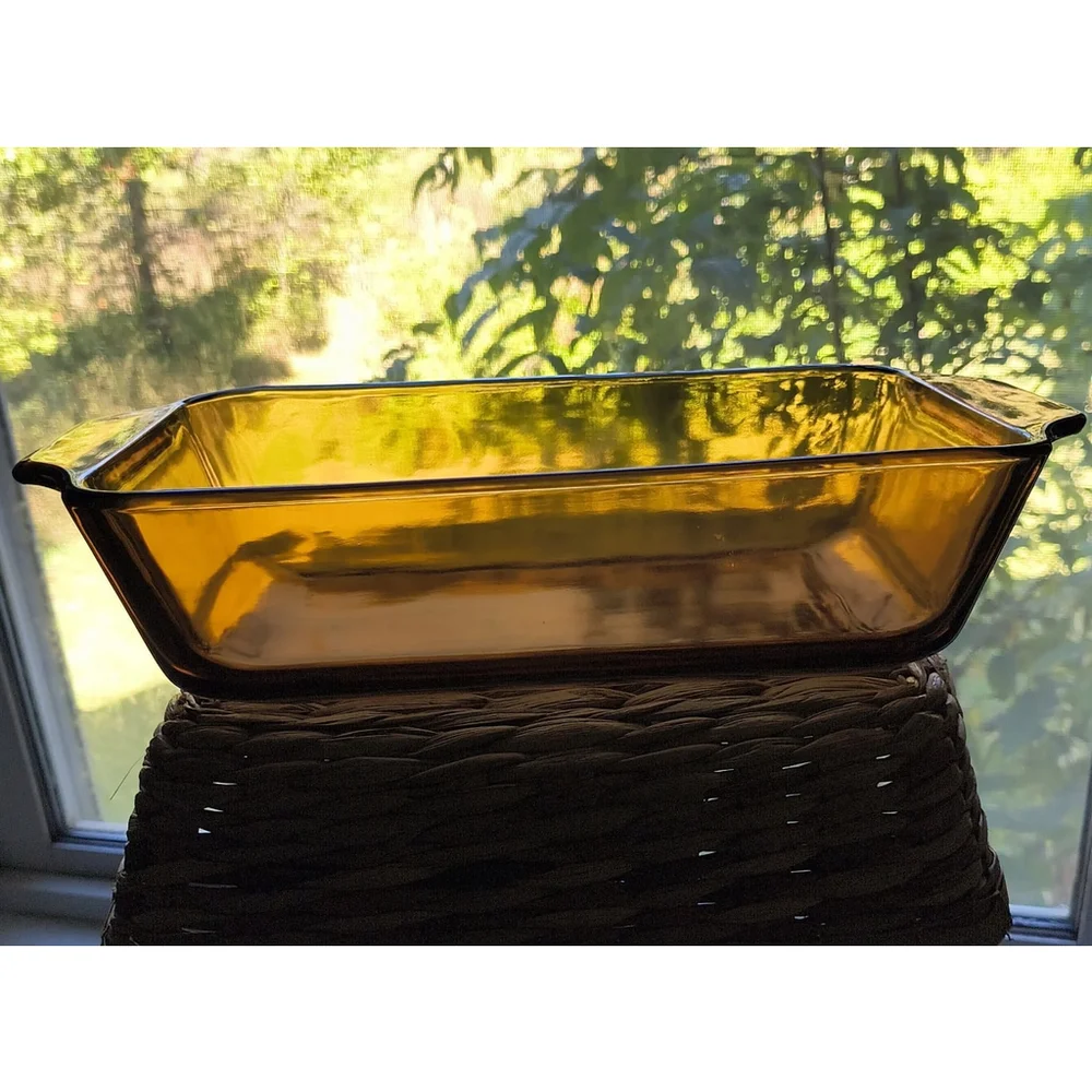 Anchor Hocking Harvest Basket Buffet Amber Brown Glass 9x5 Deep Loaf Baking Dish